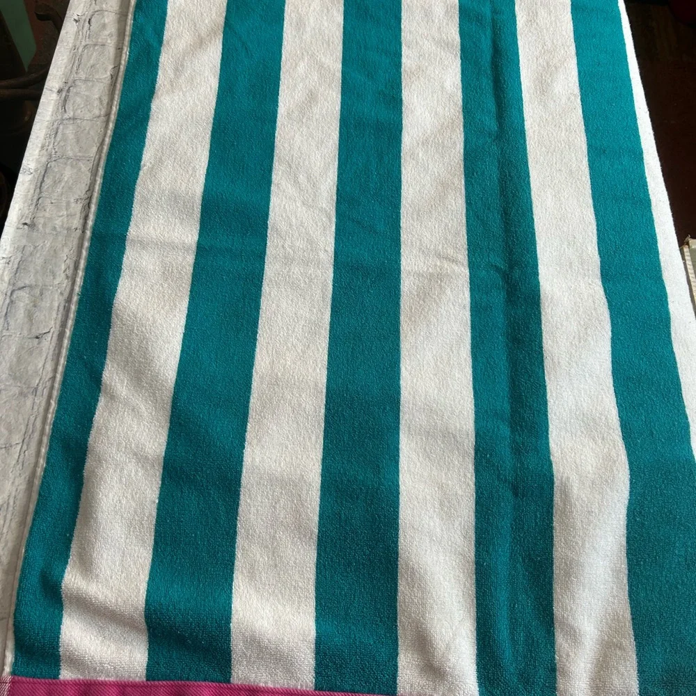 UGG STRIPED BEACH TOWEL 100% COTTON IN TURQUOISE/PINK/WHITE VARIANT